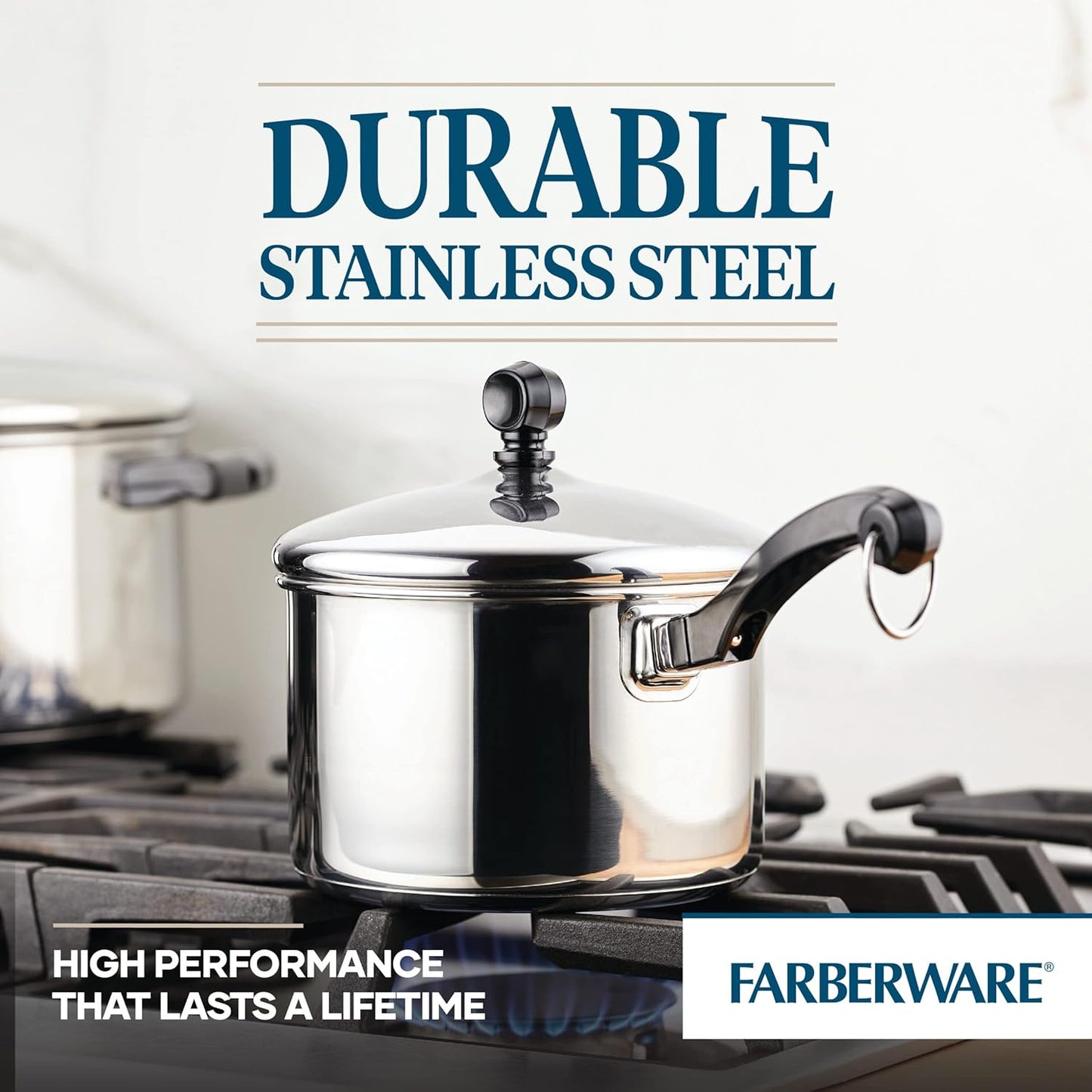 Farberware Classic Stainless Steel 2-Quart Mirror Satin Covered Saucepan (Silver)