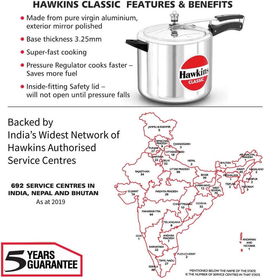 Hawkins Aluminium 10 Litre Classic Pressure Cooker (10.6 Quarts)