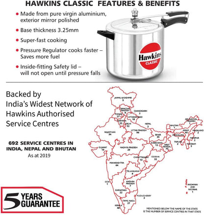 Hawkins Aluminium 10 Litre Classic Pressure Cooker (10.6 Quarts)