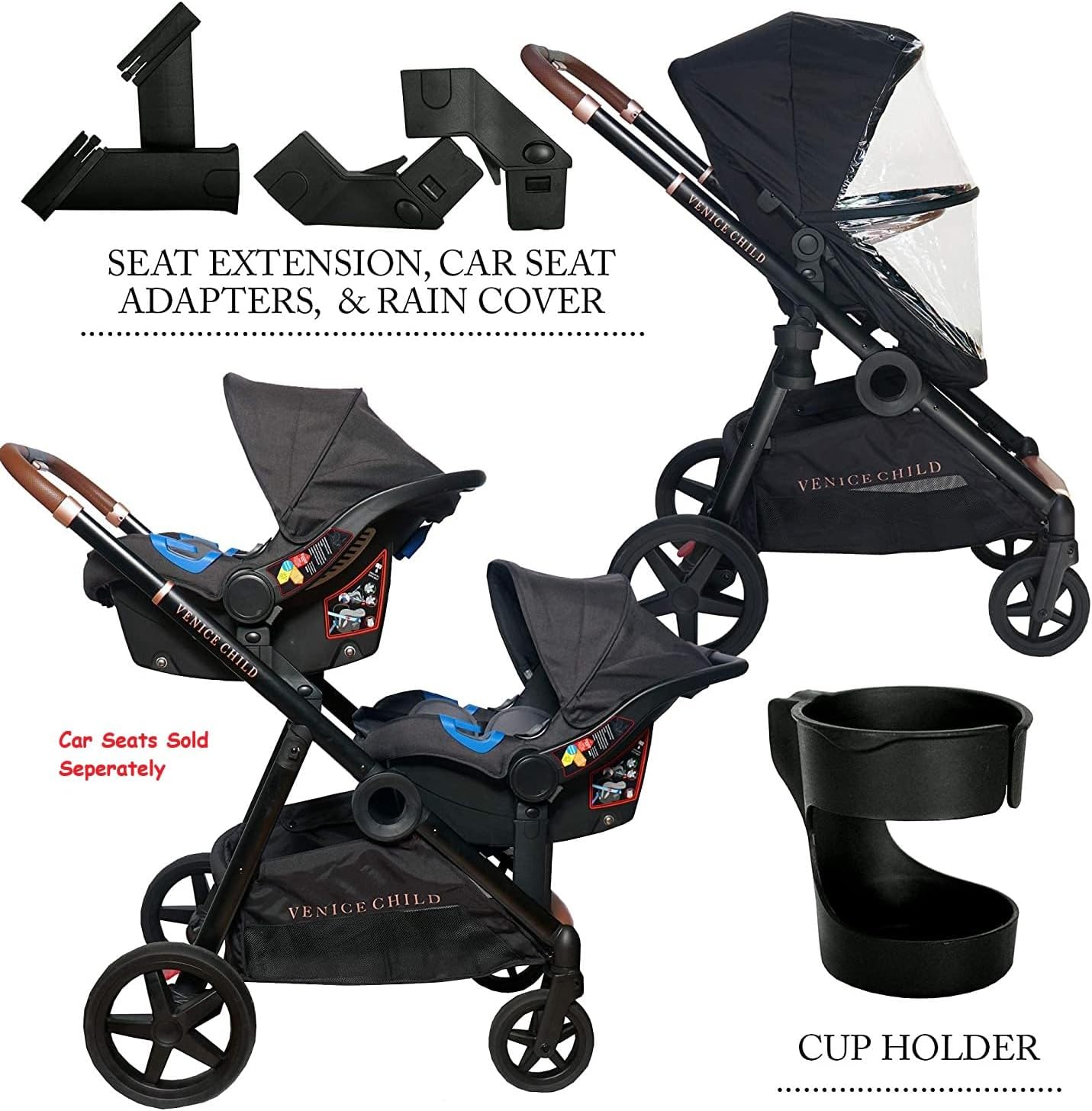 New Venice Child Maverick Single-to-Double Convertible Stroller and Bassinet (Eclipse Black)