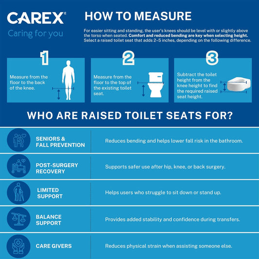 New Carex Toilet Seat Riser, Elongated Raised Toilet Seat Adds 3.5 inches to Toilet Height