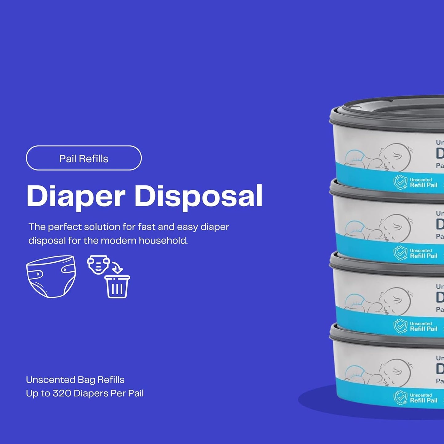 Diaper Genie Compatible Refill Bags - 4-Pack, 1280-Count Pail Refills