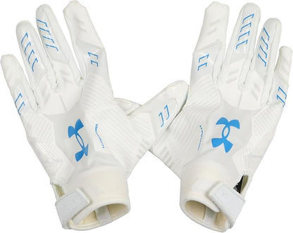 New Under Armour Men's F9 Nitro Novelty Football Gloves, (100) White/Distant Gray/Metallic Capri, Small