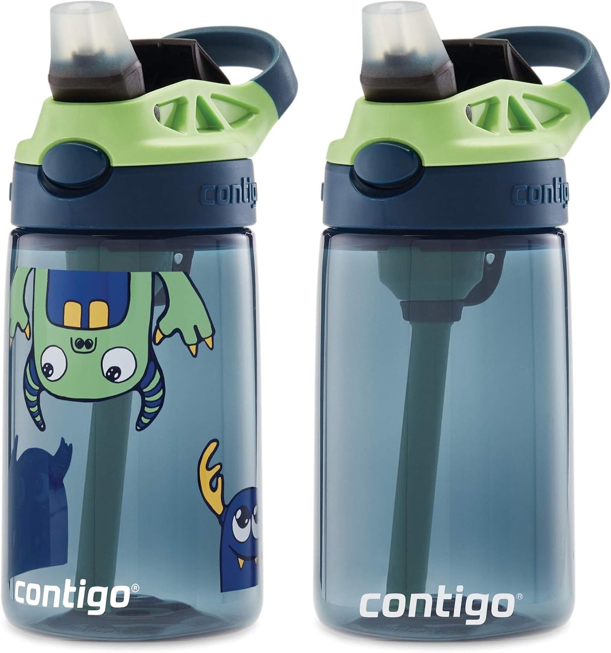 New Contigo Aubrey Kids Water Bottle (Blueberry & Monsters, 14 oz, Pack of 2)