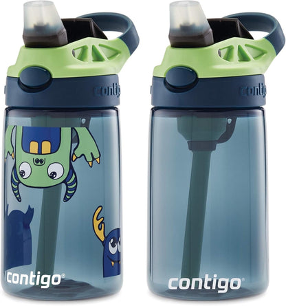 New Contigo Aubrey Kids Water Bottle (Blueberry & Monsters, 14 oz, Pack of 2)