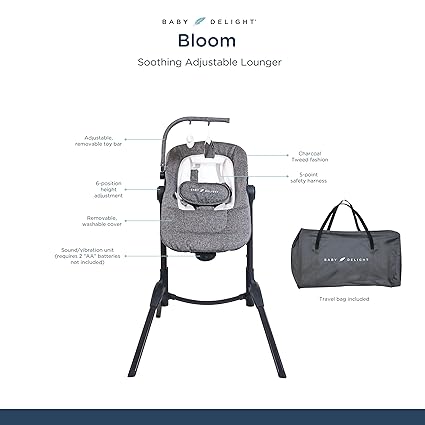 Baby Delight Bloom Baby Seat | Soothing and Adjustable Baby Chair (Charcoal Tweed)