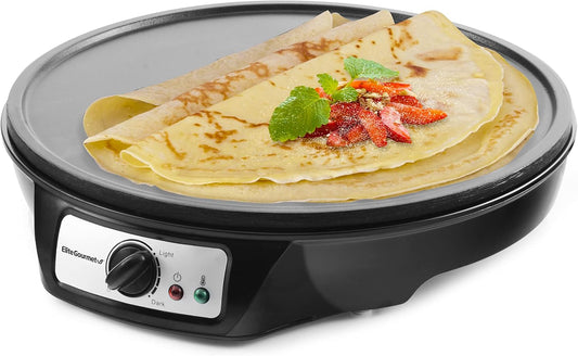 Elite Gourmet ECP-126 Electric Crepe Maker Non-stick Griddle 12" (Black)