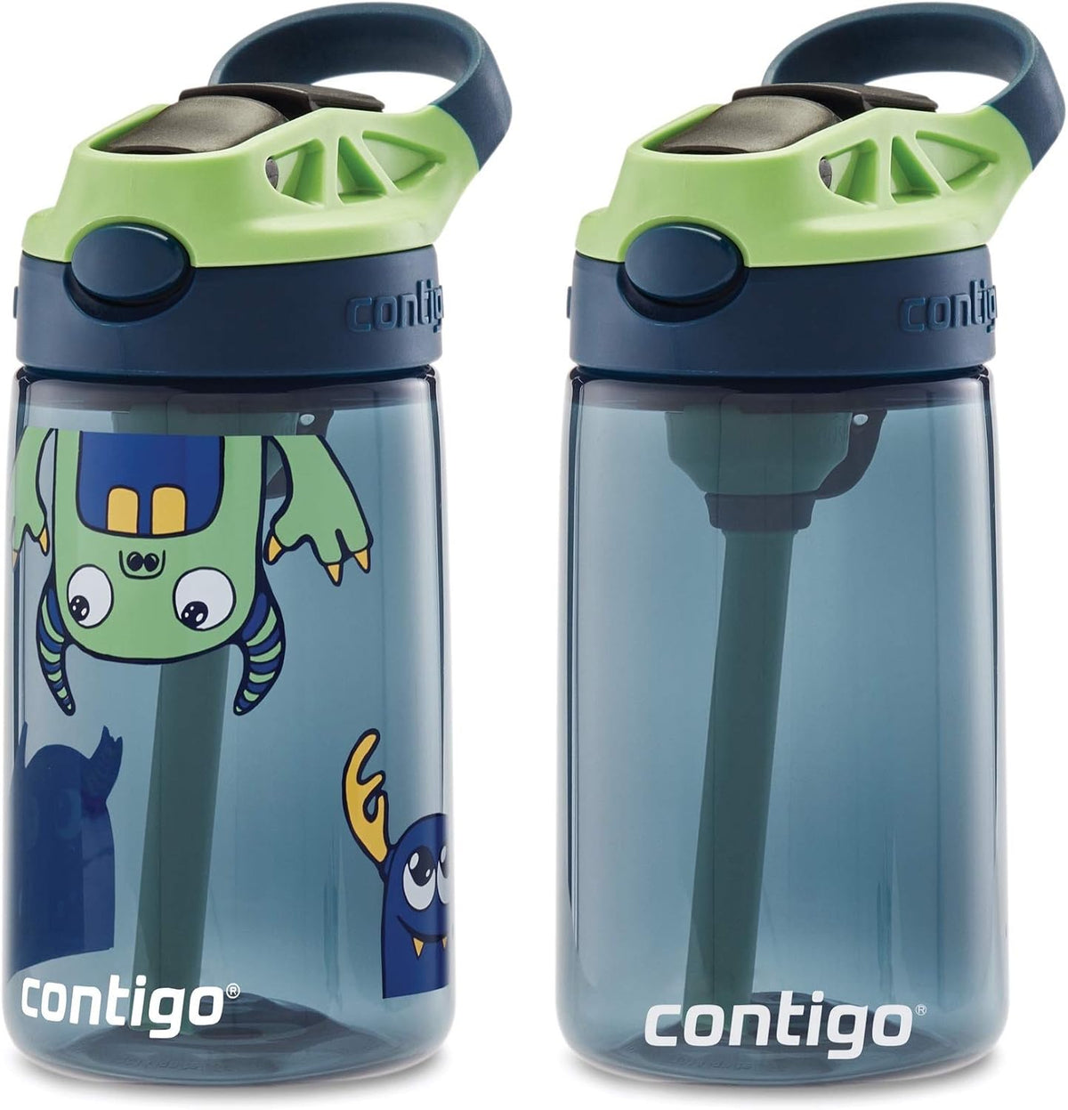 New Contigo Aubrey Kids Water Bottle (Blueberry & Monsters, 14 oz, Pack of 2)