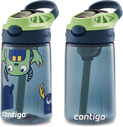New Contigo Aubrey Kids Water Bottle (Blueberry & Monsters, 14 oz, Pack of 2)