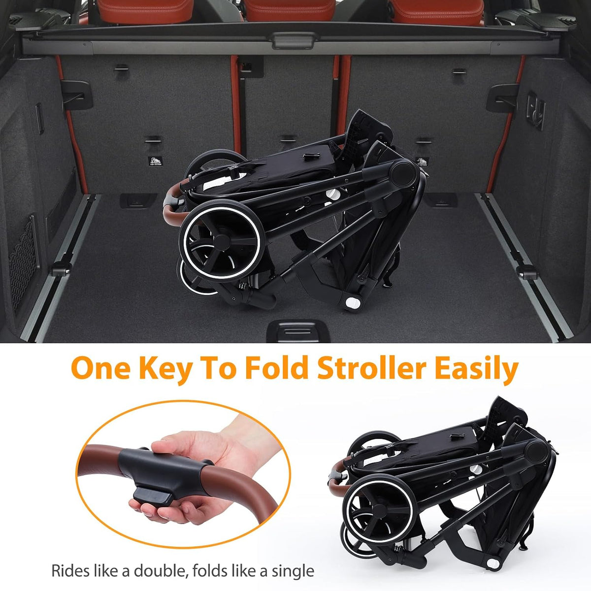 Double Tandem Stroller for Newborn & Toddler (Black)
