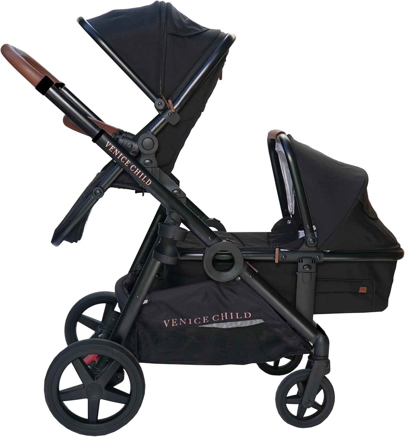 New Venice Child Maverick Single-to-Double Convertible Stroller and Bassinet (Eclipse Black)