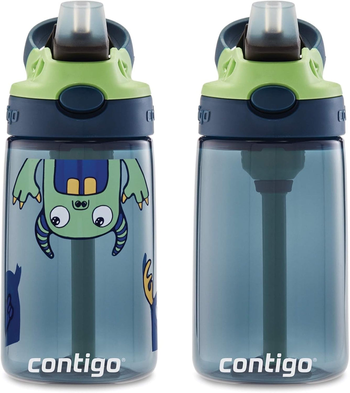 New Contigo Aubrey Kids Water Bottle (Blueberry & Monsters, 14 oz, Pack of 2)