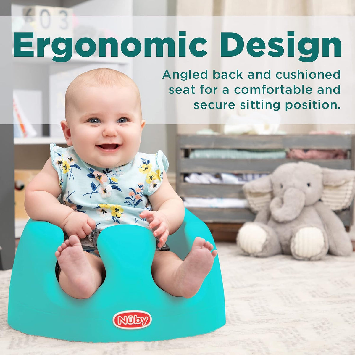 Nuby My Floor Seat Soft Foam Baby Seat with 3-Point Harness (Aqua)