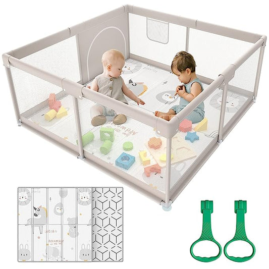 ZEEBABA Baby Playpen with Mat, 47x47inch Playpen