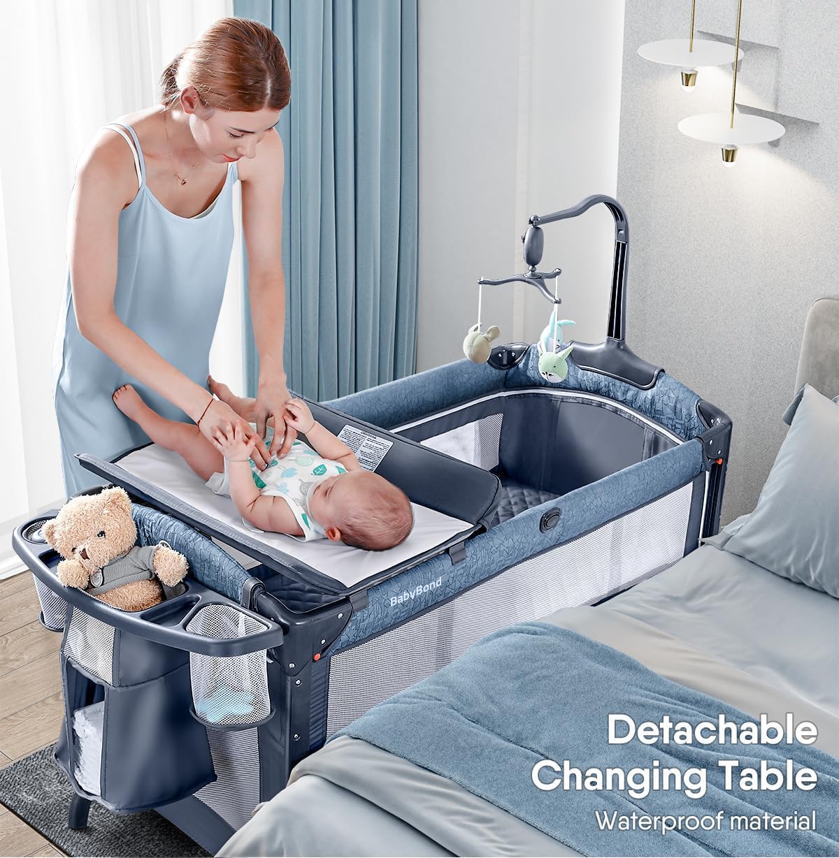 New BabyBond Baby Bassinet Bedside Crib (Blue)