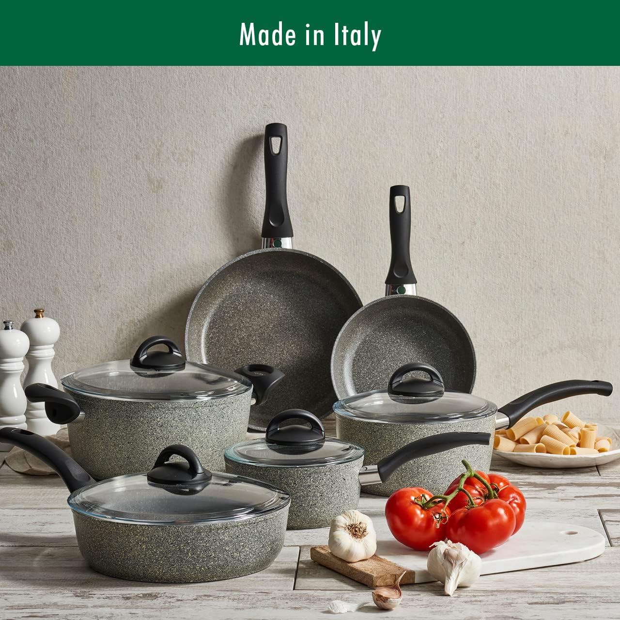 New Ballarini Parma Plus Nonstick Cookware Set, 10 Piece (Grey)