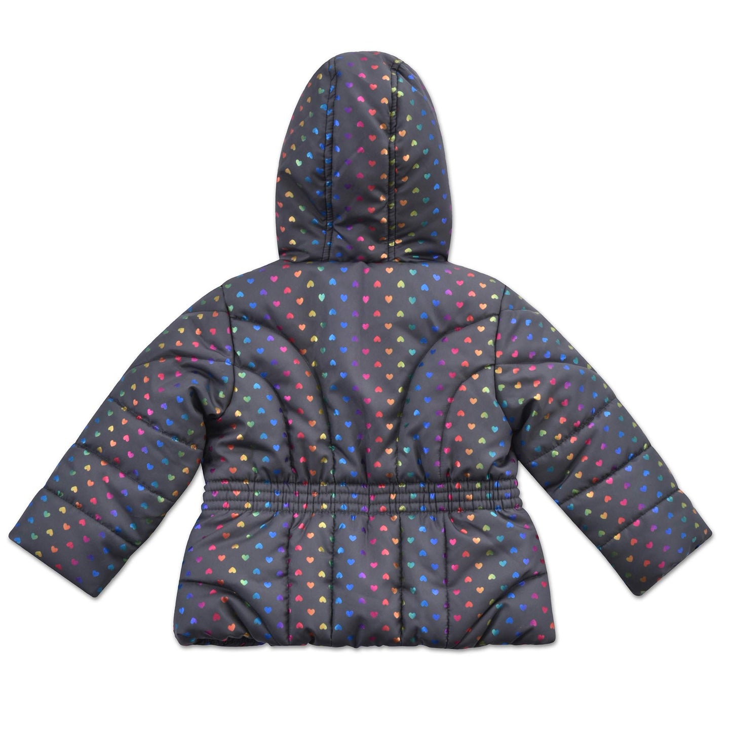 New Arctic Quest 2 Piece Toddler Girls Rainbow Heart Snowsuit Fleece Lined Hooded Jacket and Bib Set (2T)