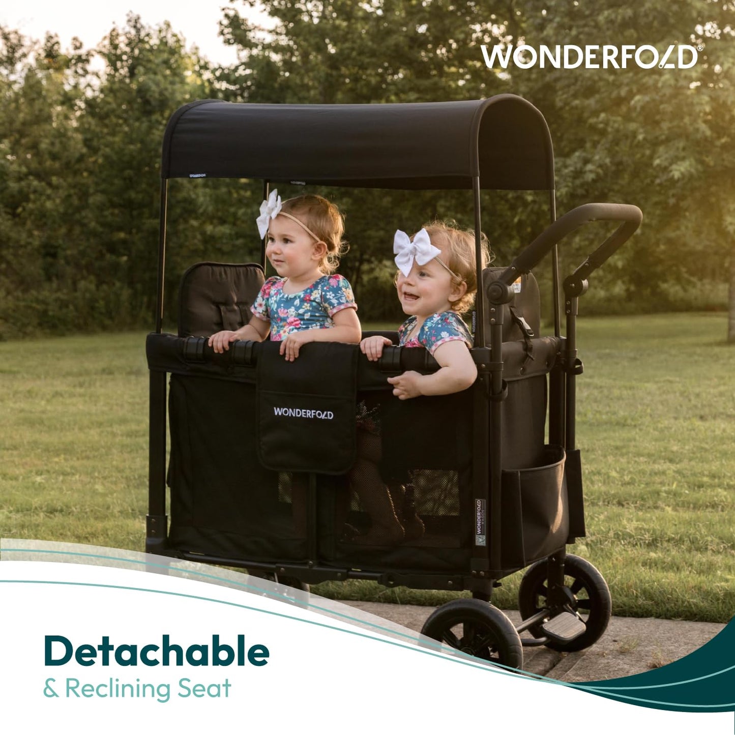 WONDERFOLD W2 Luxe Double Stroller Wagon (Volcanic Black)