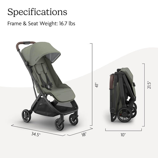 New UPPAbaby Minu V3 Travel Stroller - Evelyn (Meadow Green/Carbon Frame/Chestnut Leather)