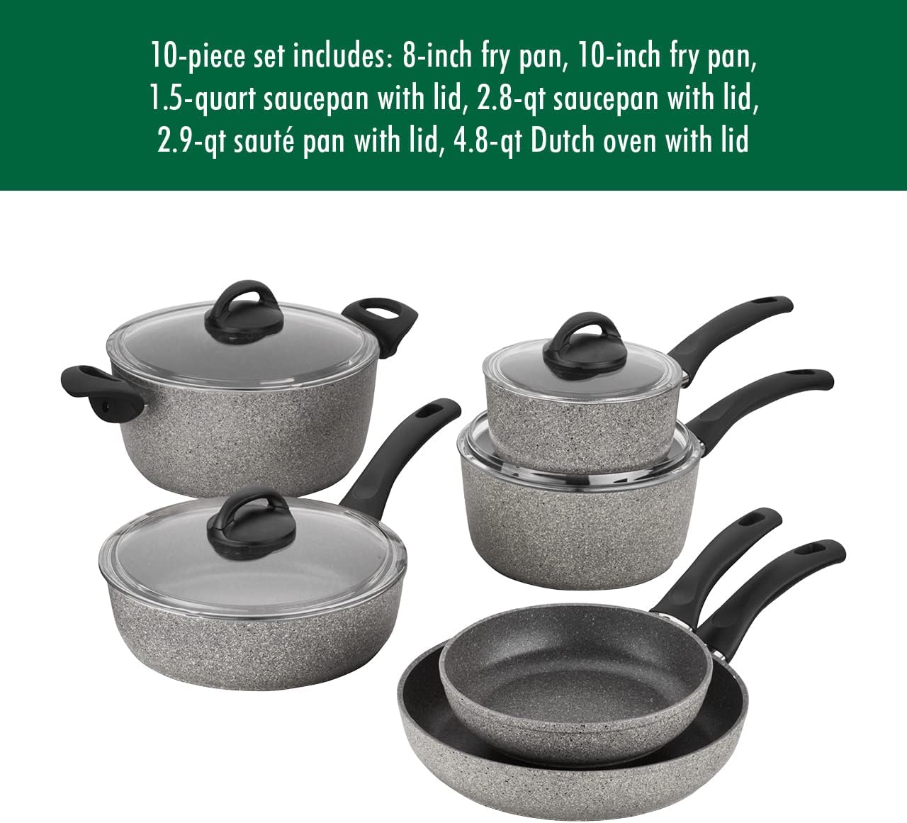 New Ballarini Parma Plus Nonstick Cookware Set, 10 Piece (Grey)