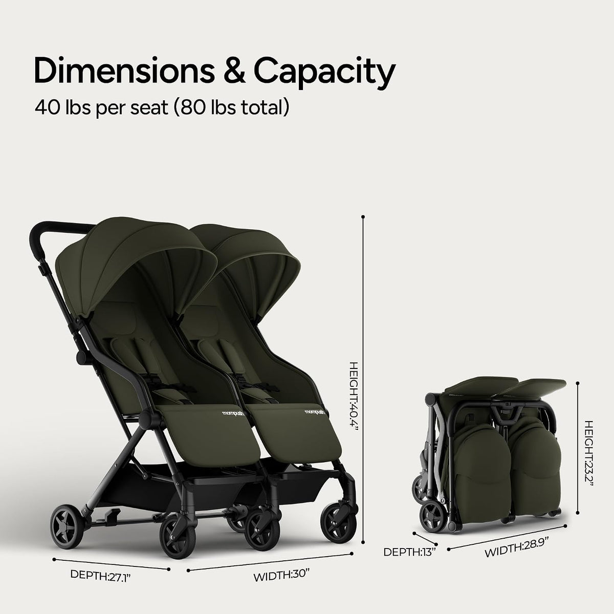 Mompush Lithe Double Stroller (Green)