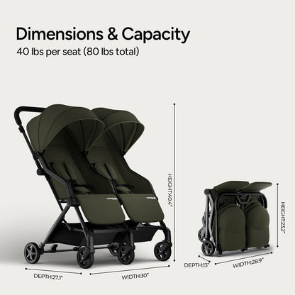 Mompush Lithe Double Stroller (Green)