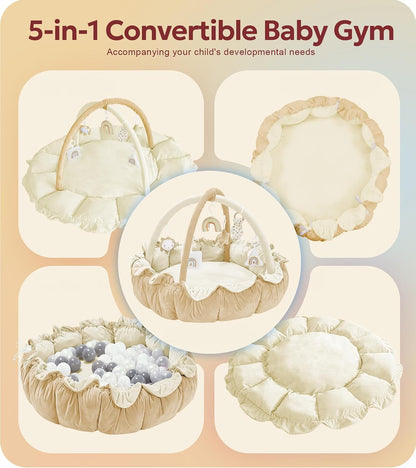Mallify 5-in-1 Thick & Plush Baby Play Gym, Baby Play Mats (Cream)