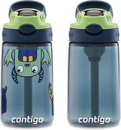 New Contigo Aubrey Kids Water Bottle (Blueberry & Monsters, 14 oz, Pack of 2)