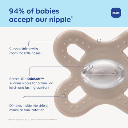 New MAM Original Pacifiers 0–3 Months 4-Pack (Rose Pink/Cotton/Fairy Dust/Shell)