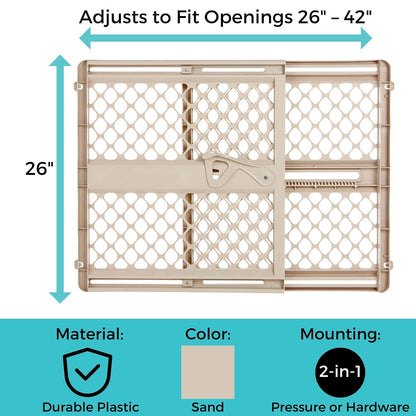 FINAL SALE New Toddleroo Supergate Ergo Plastic Child Gate 26" Tall, 26" to 42" Wide (Sand)