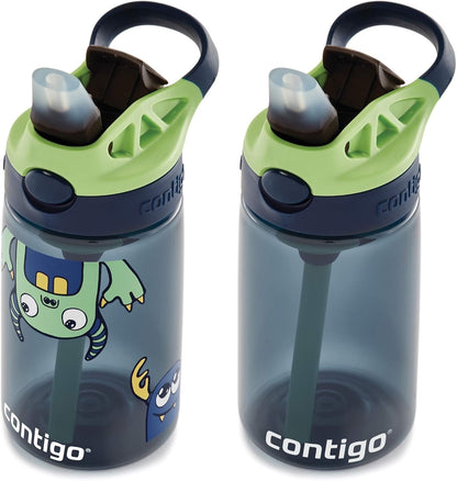 New Contigo Aubrey Kids Water Bottle (Blueberry & Monsters, 14 oz, Pack of 2)