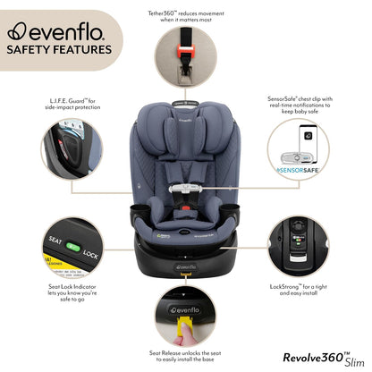 Evenflo Revolve360 Slim 2-in-1 Rotating Car Seat with SensorSafe (Agate)