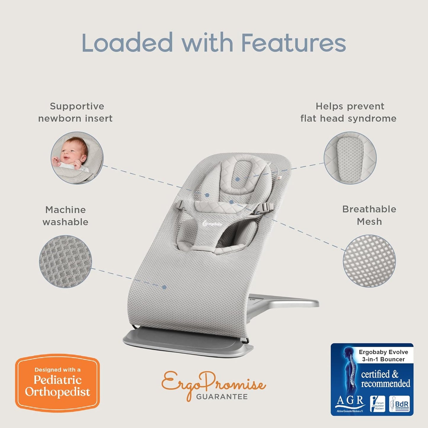 Ergobaby Evolve 3-in-1 Mesh Bouncer (Grey Mesh)