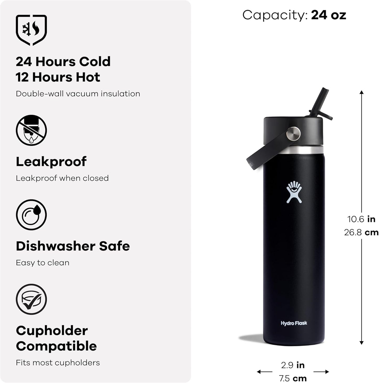 New Hydro Flask Water Bottle Insulated Stainless Steel 24 Oz (White)