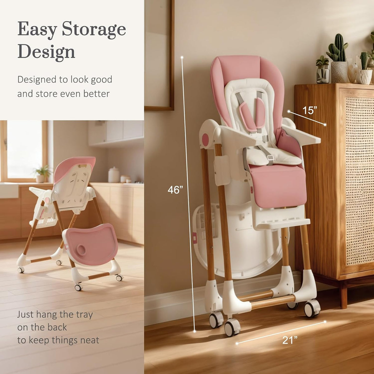Mallify 3-in-1 Foldable Convertible Baby High Chair (Pink)