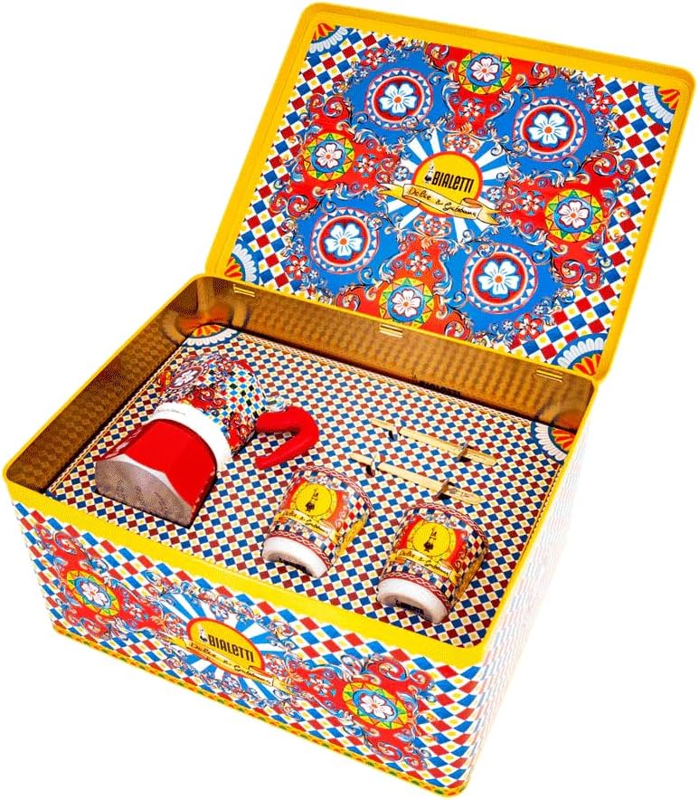 Bialetti Dolce & Gabbana Mocha Express & Espresso Cup Set, Direct Fire (Coffee Maker, Espresso Maker, Makinetta)