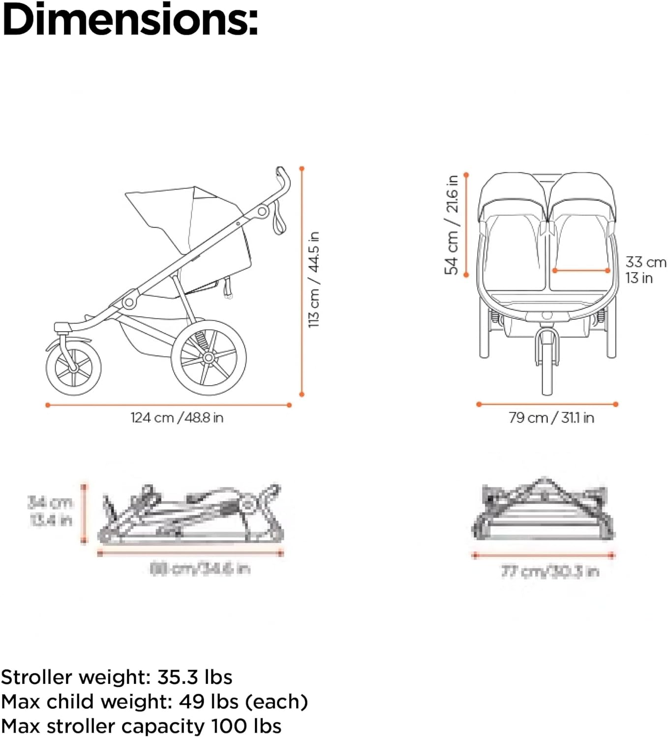 New Thule Urban Glide 3 Double Stroller (Black)