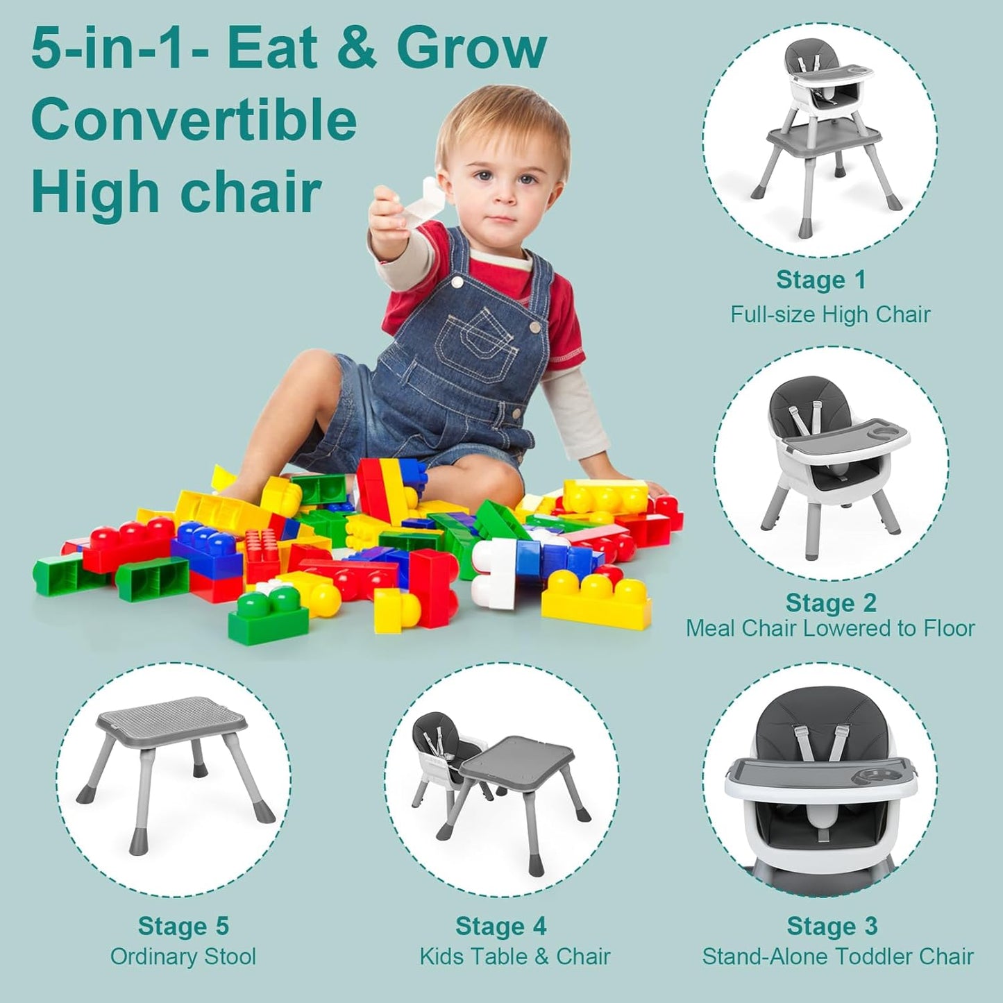 Elevon Convertible Baby 6-in-1 High Chair (Gray)