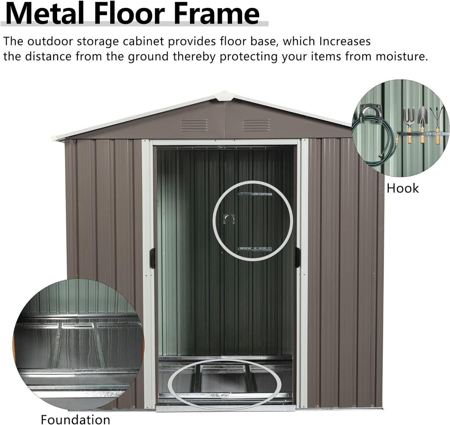 New Metal Garden Shed with Floor Frame with Sliding Door 6.4 x 4.3ft