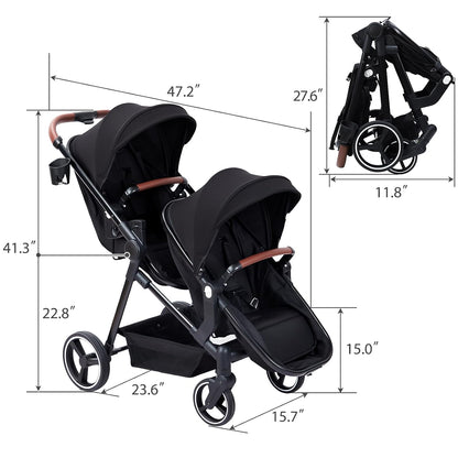 Double Tandem Stroller for Newborn & Toddler (Black)