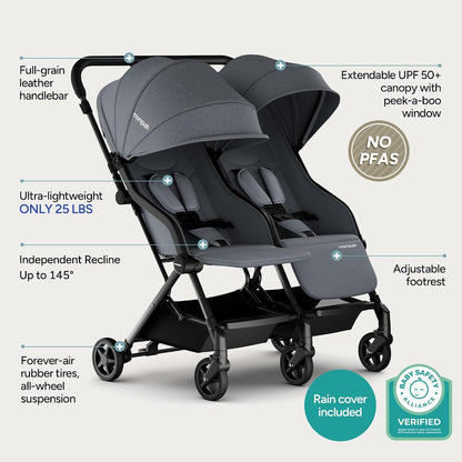 New Mompush Lithe Double Stroller (Grey)