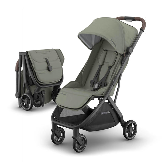 New UPPAbaby Minu V3 Travel Stroller - Evelyn (Meadow Green/Carbon Frame/Chestnut Leather)