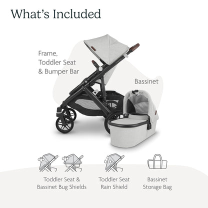 New UPPAbaby Vista V2 Stroller and Bassinet  (Anthony White and Grey Chenille)