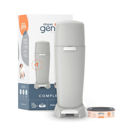 New Diaper Genie Complete Pail with Built-In Odor Controlling Antimicrobial (Gray Pail, 2 Piece Set)