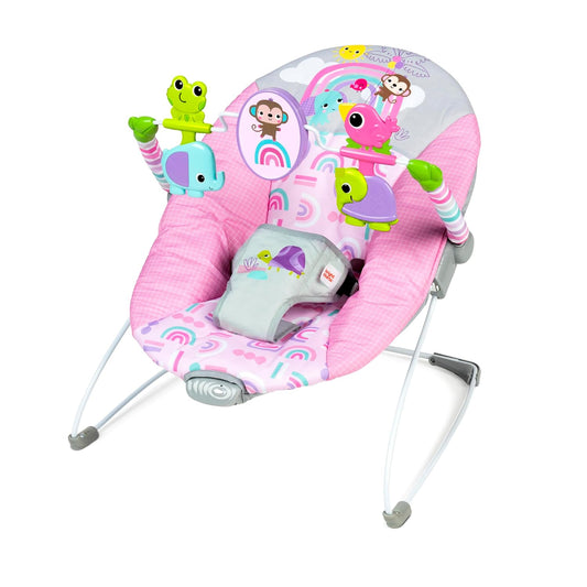 Bright Starts Baby Bouncer with Toy Bar & Vibrations (Pink Paradise)