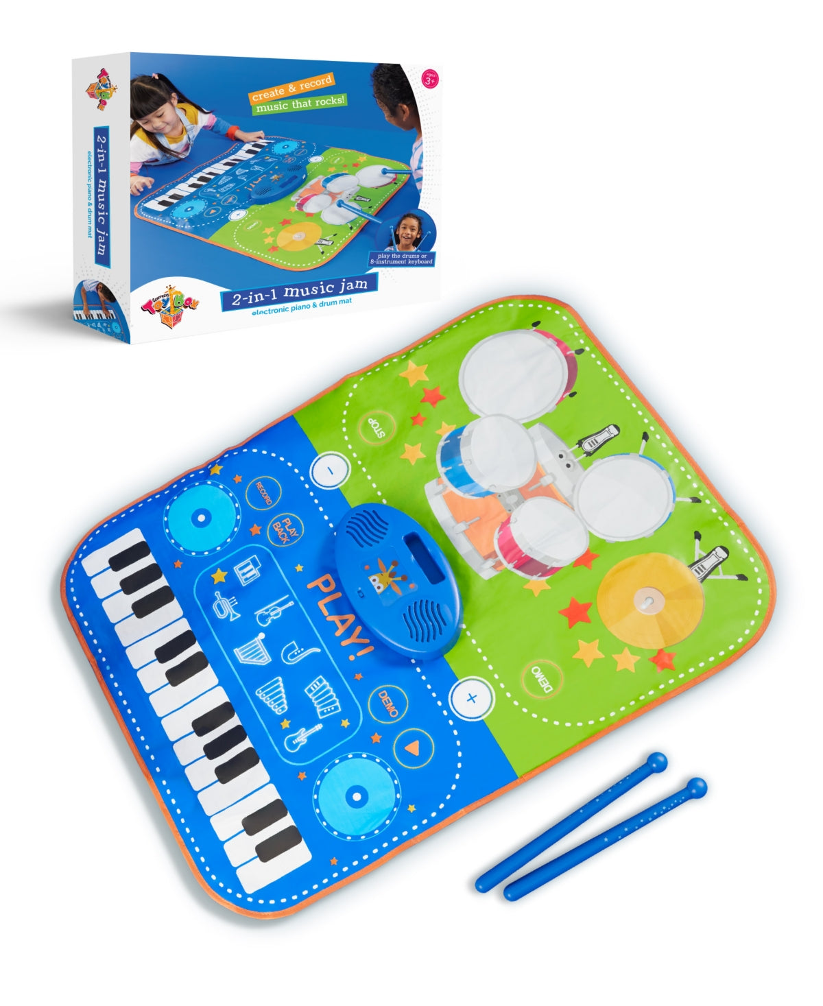 New Geoffrey's Toy Box 2-in-1 Music Jam 3 Pieces Electronic Piano and Drum Mat