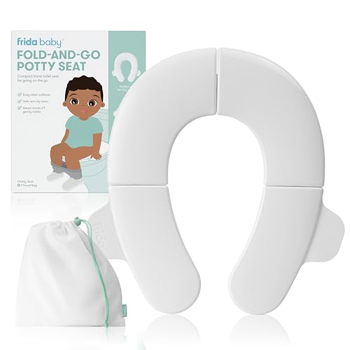 New Frida Baby Fold and Go Travel Potty Training Toilet Seat with Bag on the Go Potty Seat Solution (White)