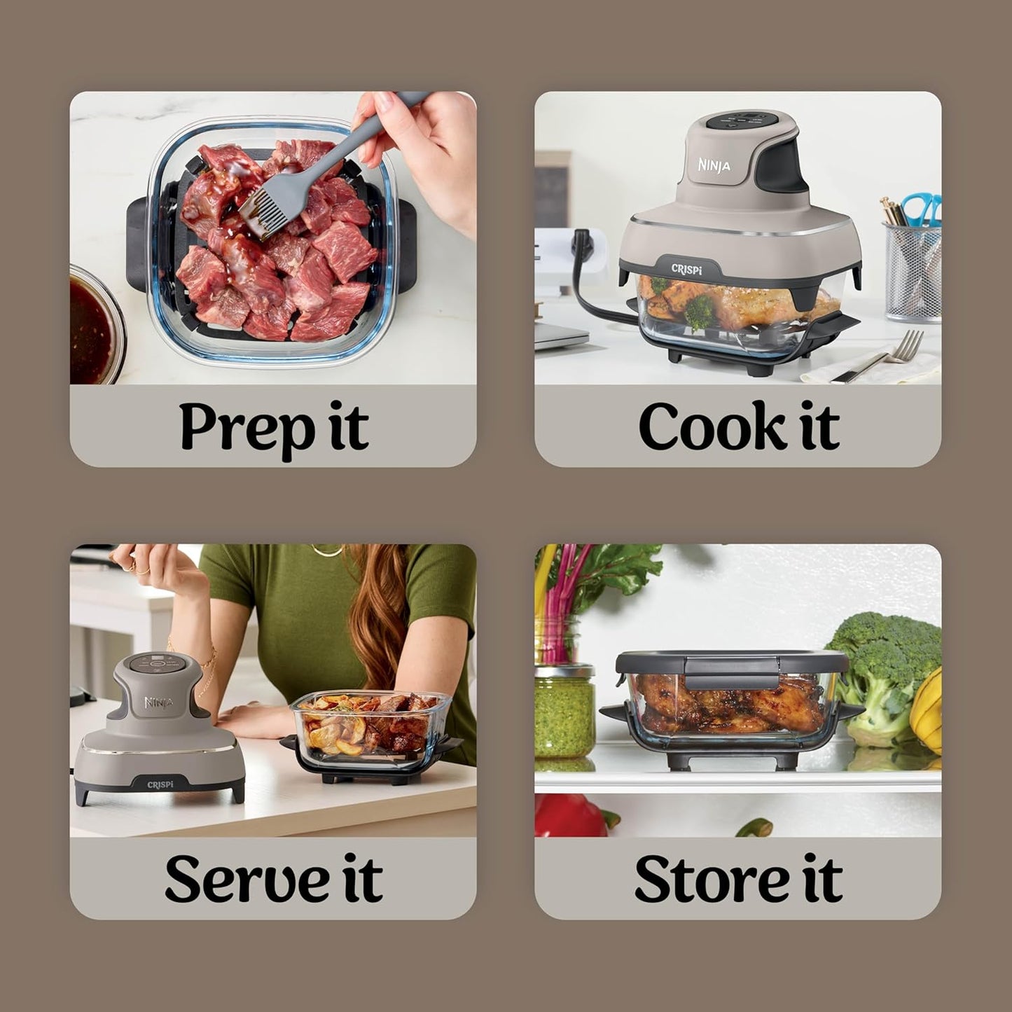 Ninja Crispi Air Fryer, Microwave, Freezer & Dishwasher Safe (Stone)