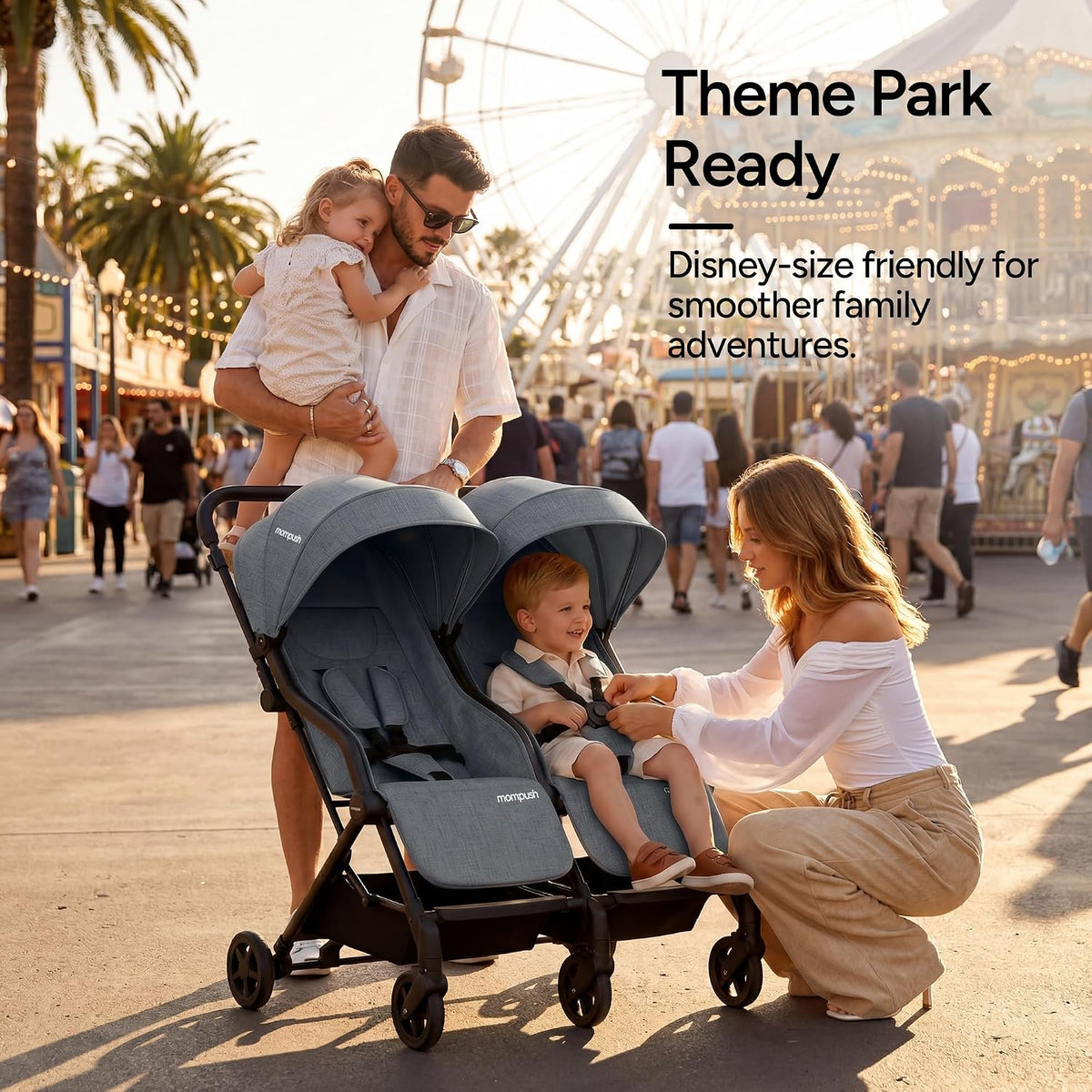 New Mompush Lithe Double Stroller (Grey)