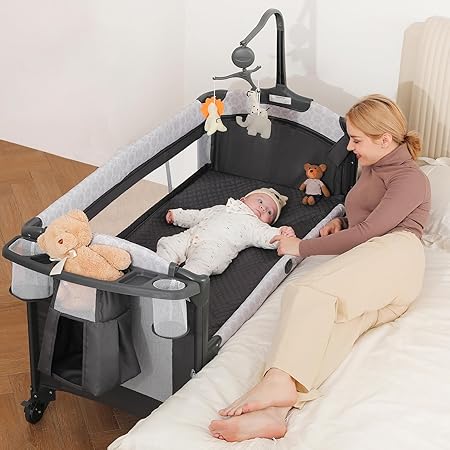 New ELEMARA 4 in 1 Wide Baby Bassinet Bedside with Diaper Changer